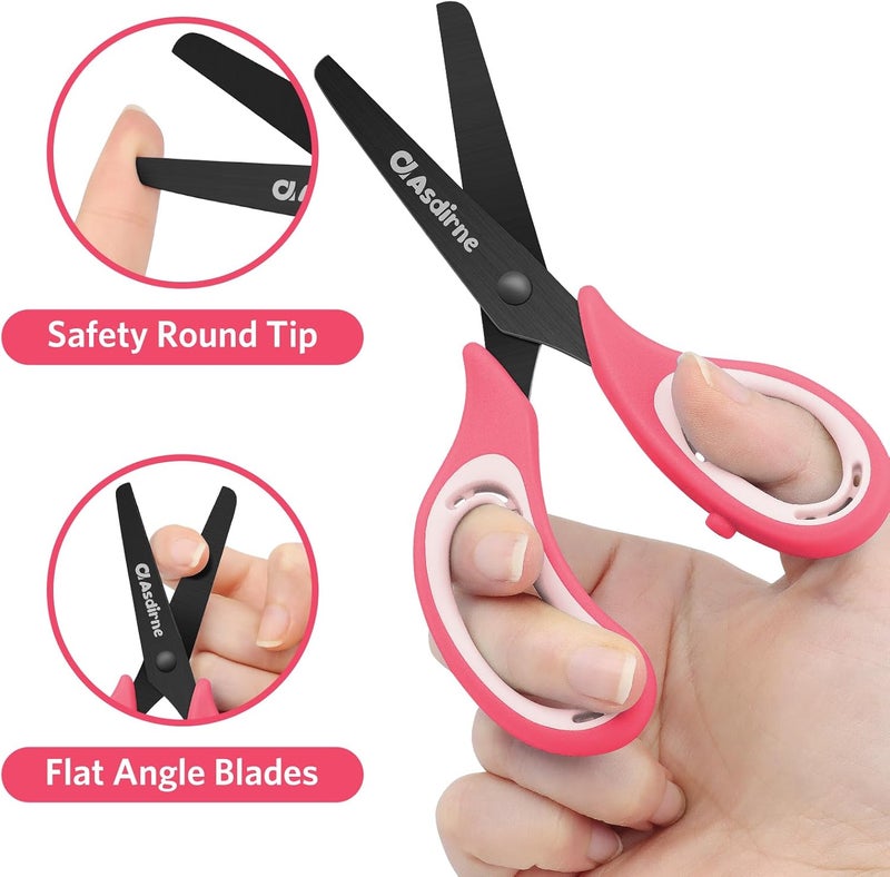 Asdirne Kids Scissors - Safety Children Scissors with Blunt Tip Stainless Steel Blades and Soft Grip, Great for Home and School, Pink, 13.5cm - Image 3